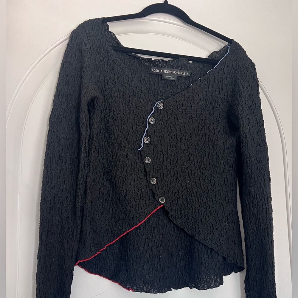 Andersson Bell Francis Cardigan Black Asymmetric Button Closure Stretch top L